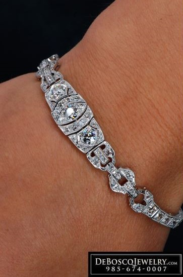 Art Deco Diamond Platinum Twist Line Bracelet For Sale at 1stDibs