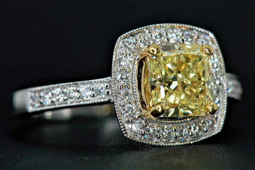 Radiant Fancy Yellow Diamond Ring With Halo, 3 CT – Leviev Diamonds